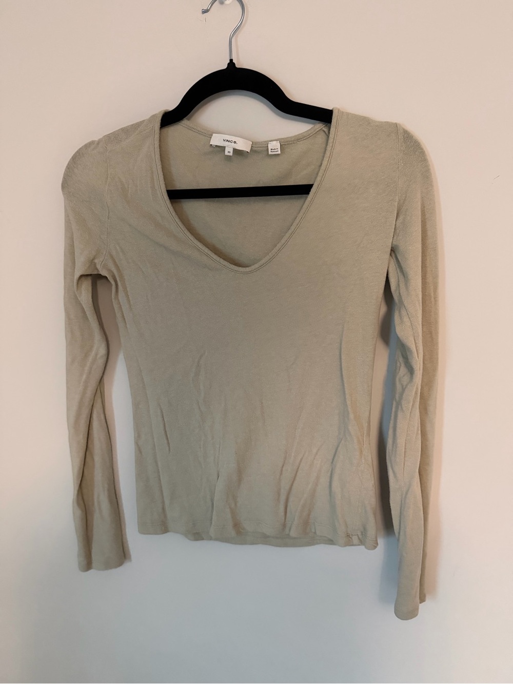 Vince Long Sleeve V-Neck Top — Light Sage green color super